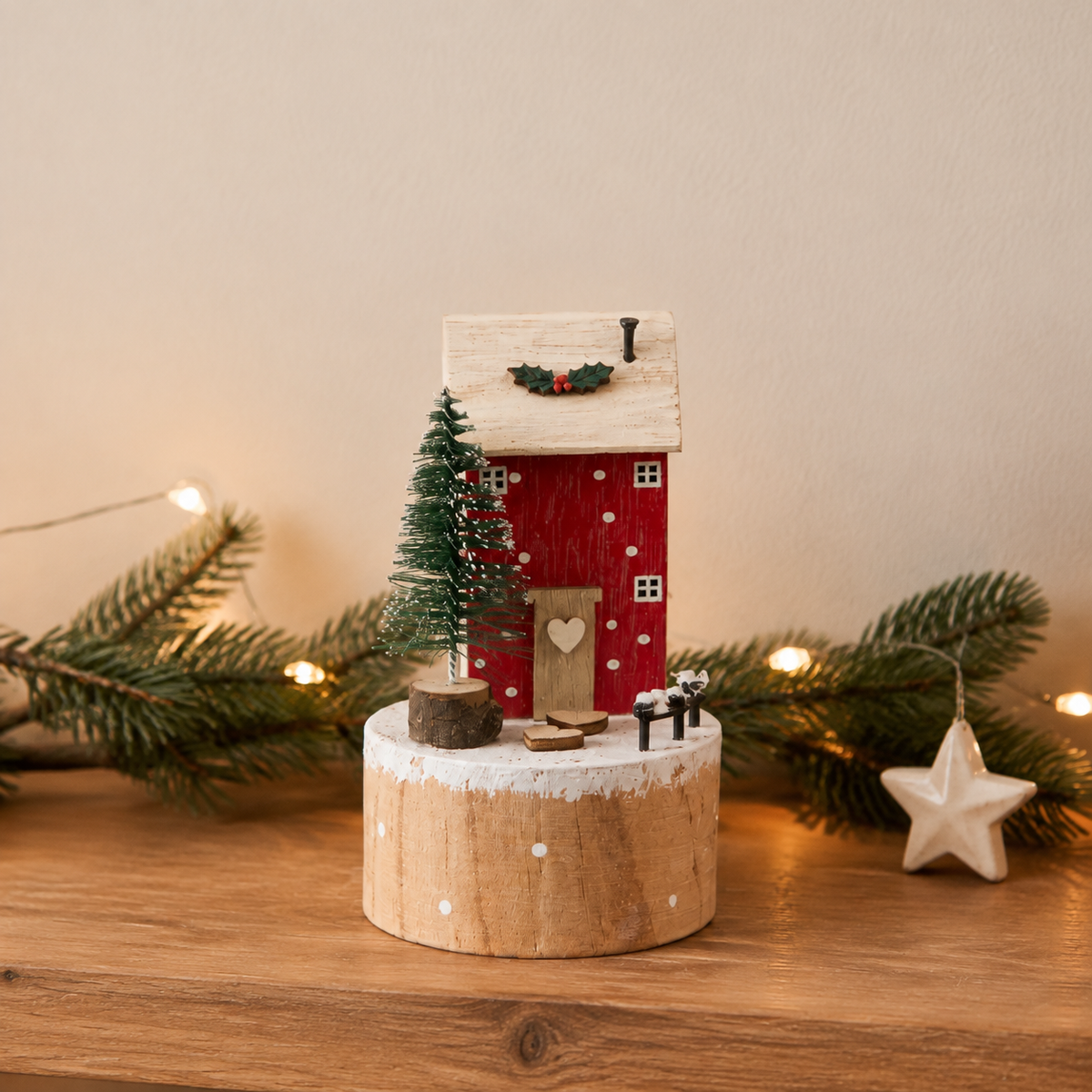 Rustic Red Christmas Holly House Decoration