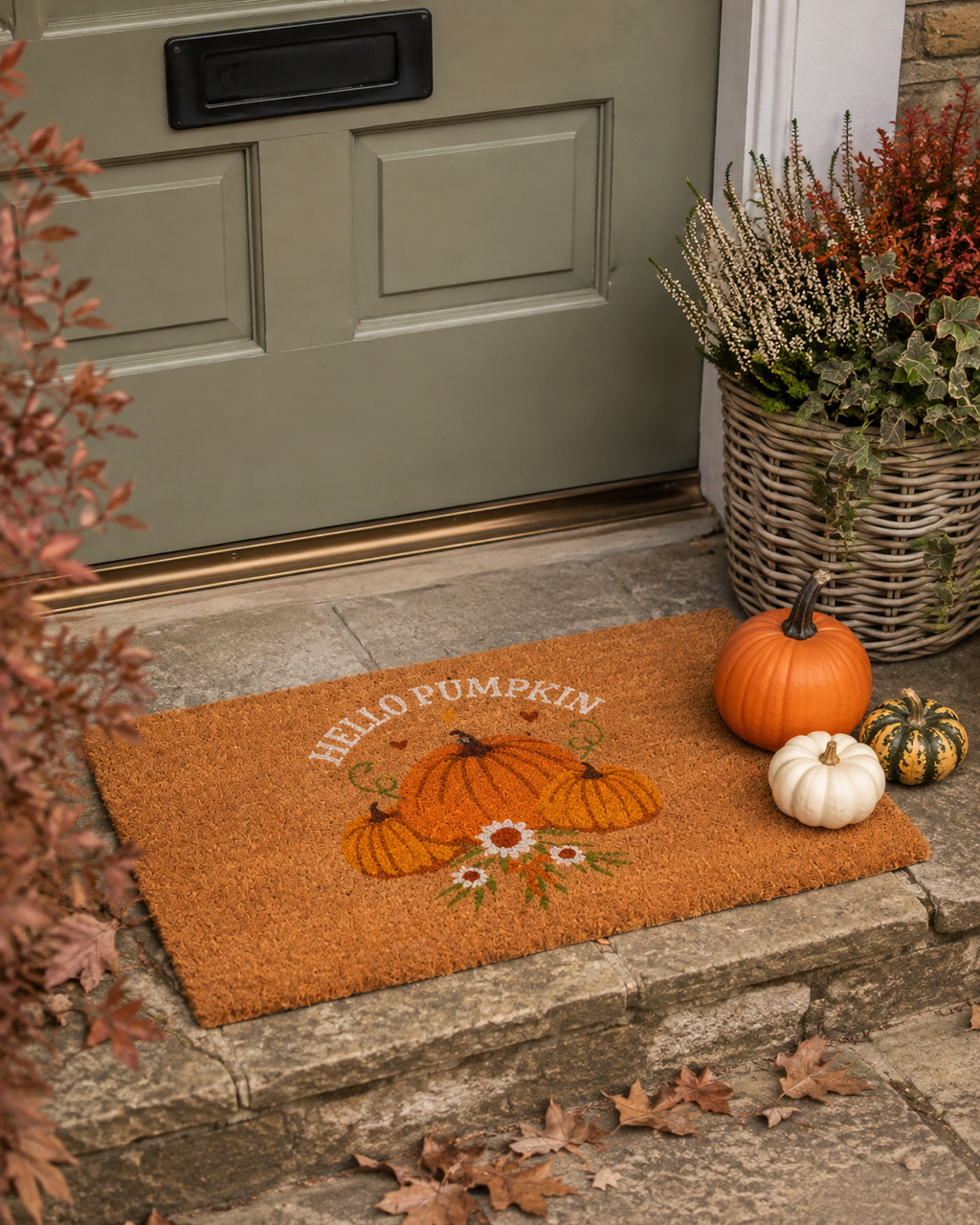 Natural Autumn Hello Pumpkin Doormat
