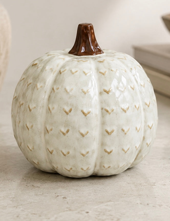 Cream Patterned Pumpkin Ornament – 13cm