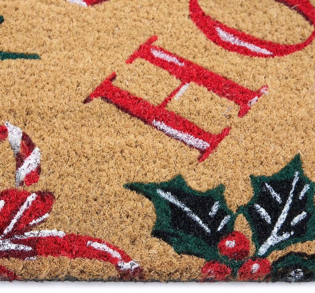 Ho Ho Ho Candy Cane Christmas Coir Doormat