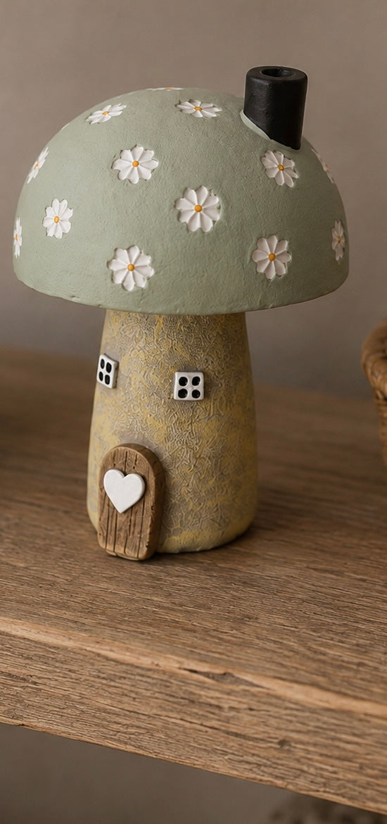 Green Daisy Mushroom House Ornament – 10cm