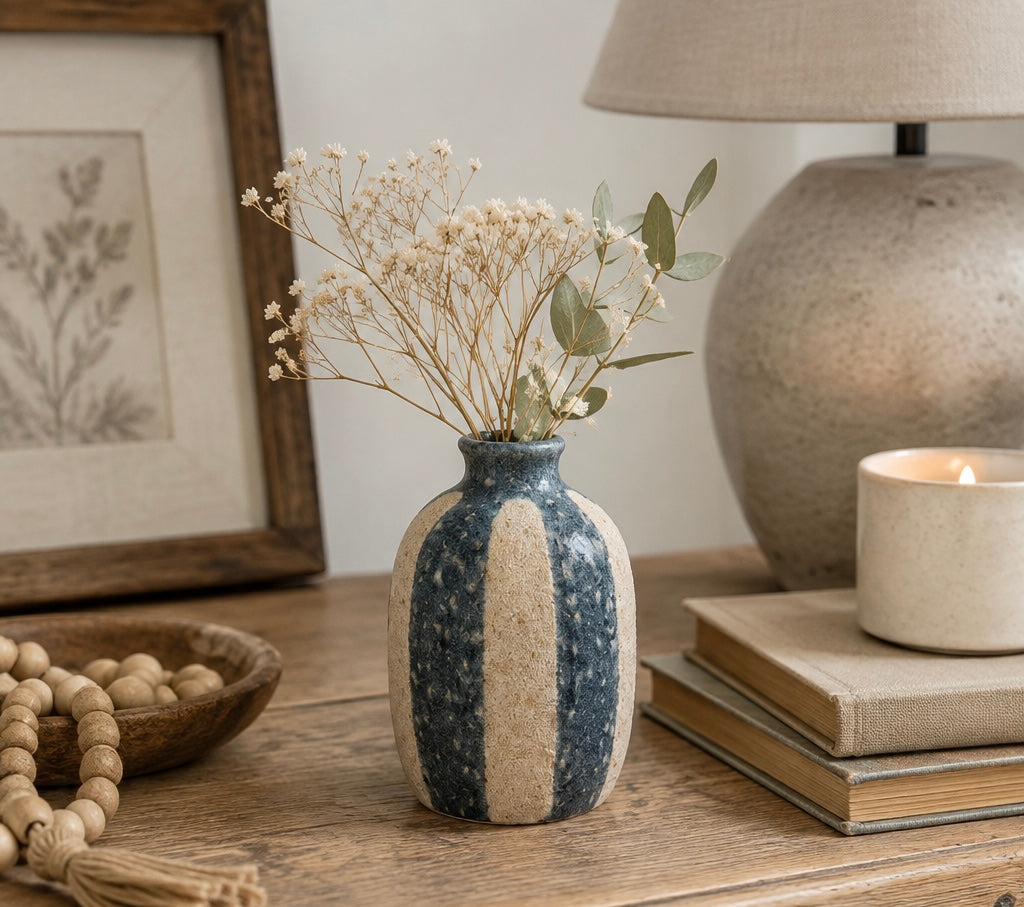 Coastal Blue Stoneware Vase – 14.5cm