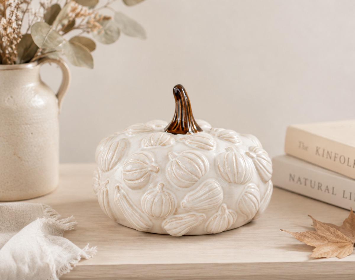 Neutral Ceramic Embossed Pumpkin