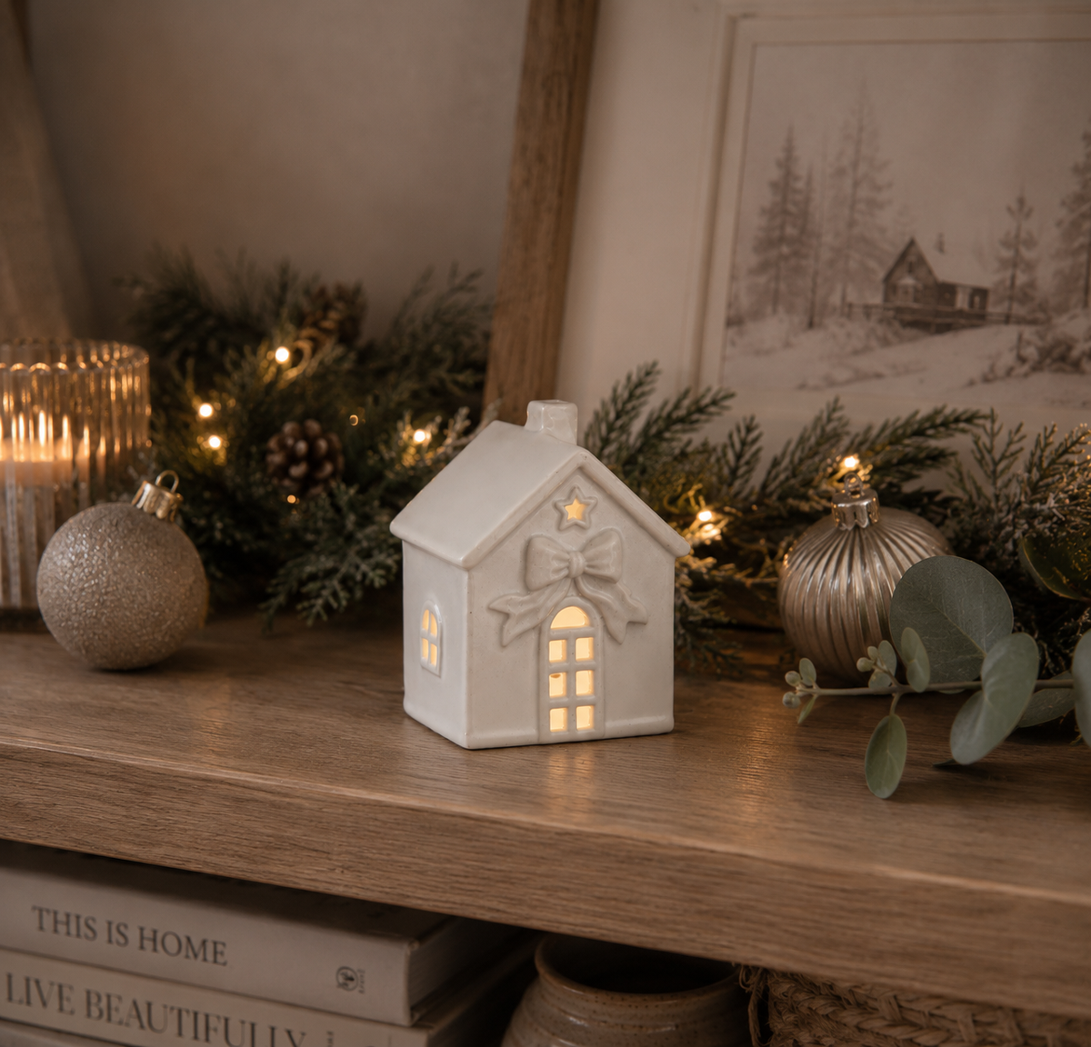 Noelle LED Bow House – 10.7cm