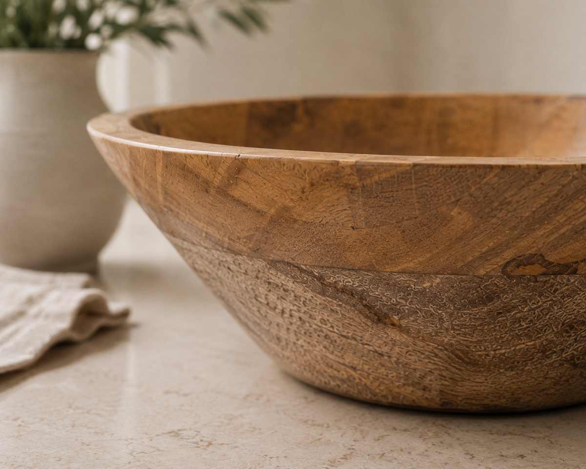 Rustic Wooden Display Bowl – 23cm