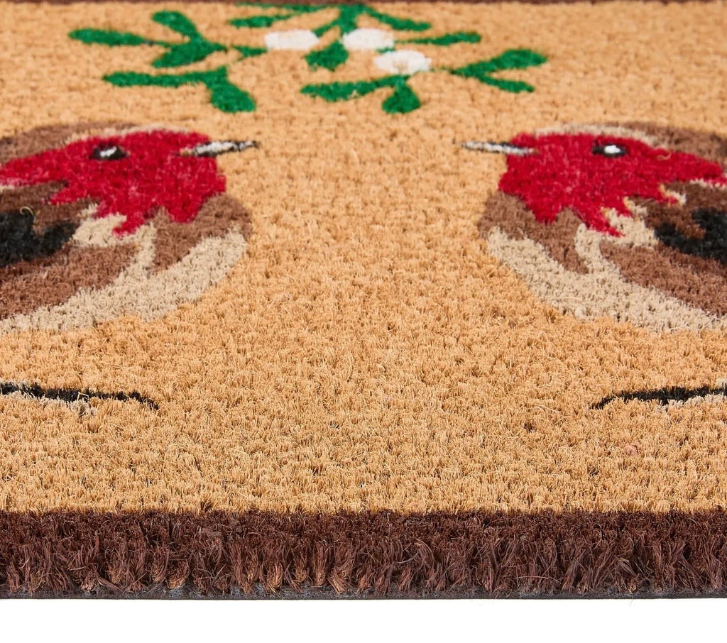 Christmas Robins Under the Mistletoe Coir Doormat