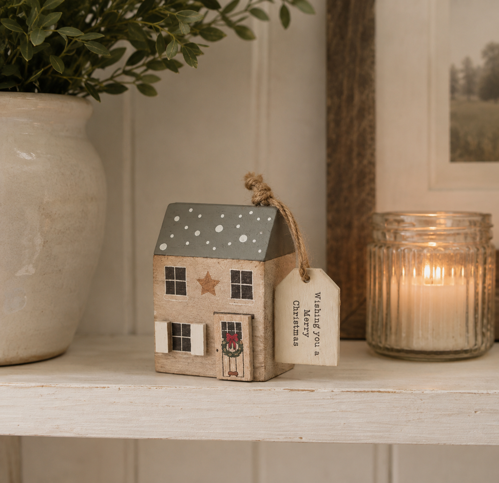 Merry Christmas Wooden House Hanging Decoration