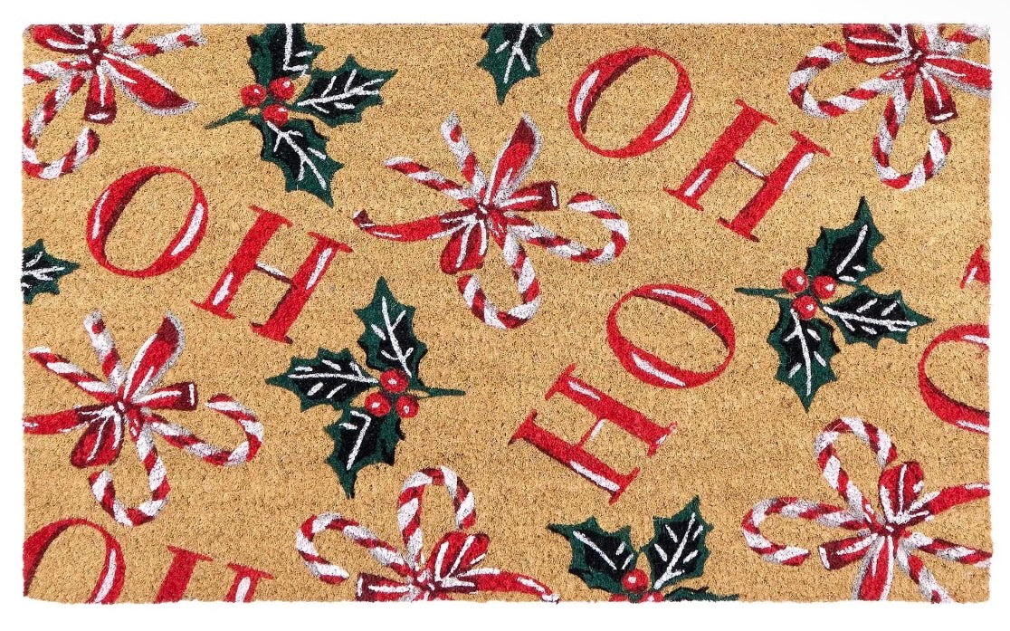 Ho Ho Ho Candy Cane Christmas Coir Doormat