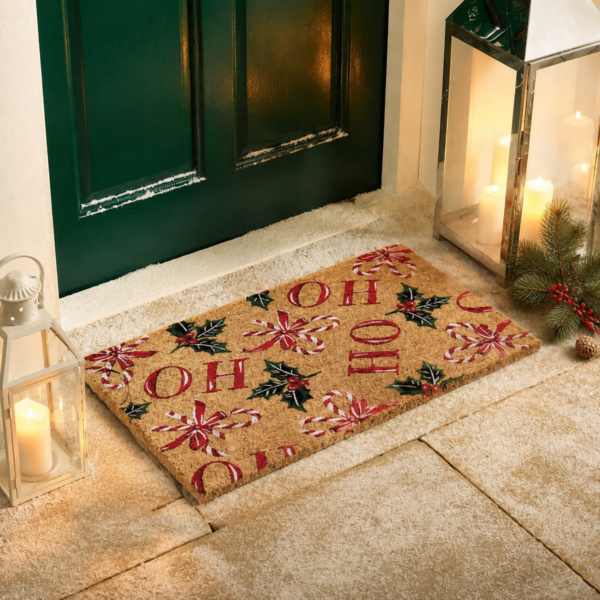Ho Ho Ho Candy Cane Christmas Coir Doormat