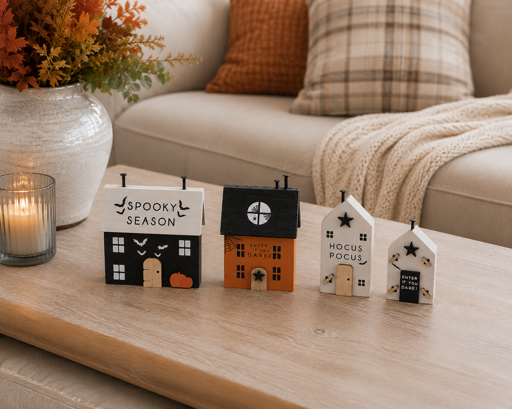 Enter If You Dare! Mini Halloween Wooden House – White/ Black 7.5cm