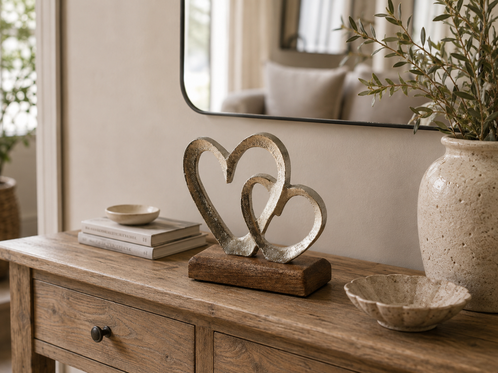 Linked Hearts Ornament on Wooden Base – 15cm