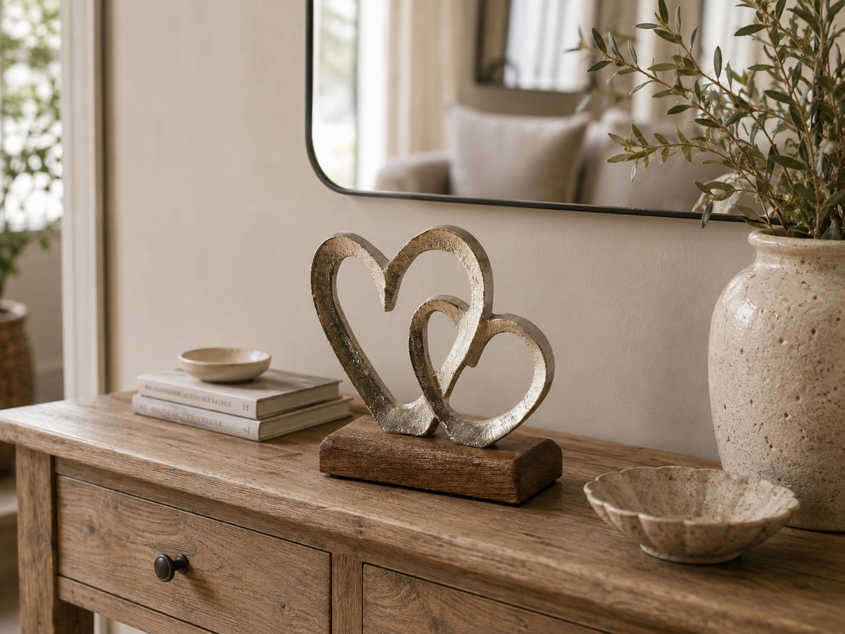 Linked Hearts Ornament on Wooden Base – 15cm