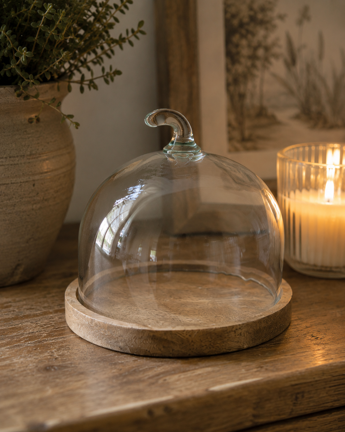 Pumpkin Glass Cake Dome with Wooden Base – 22cm