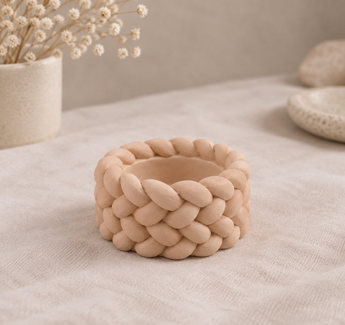 Handmade Braided Tealight Holder – Brown