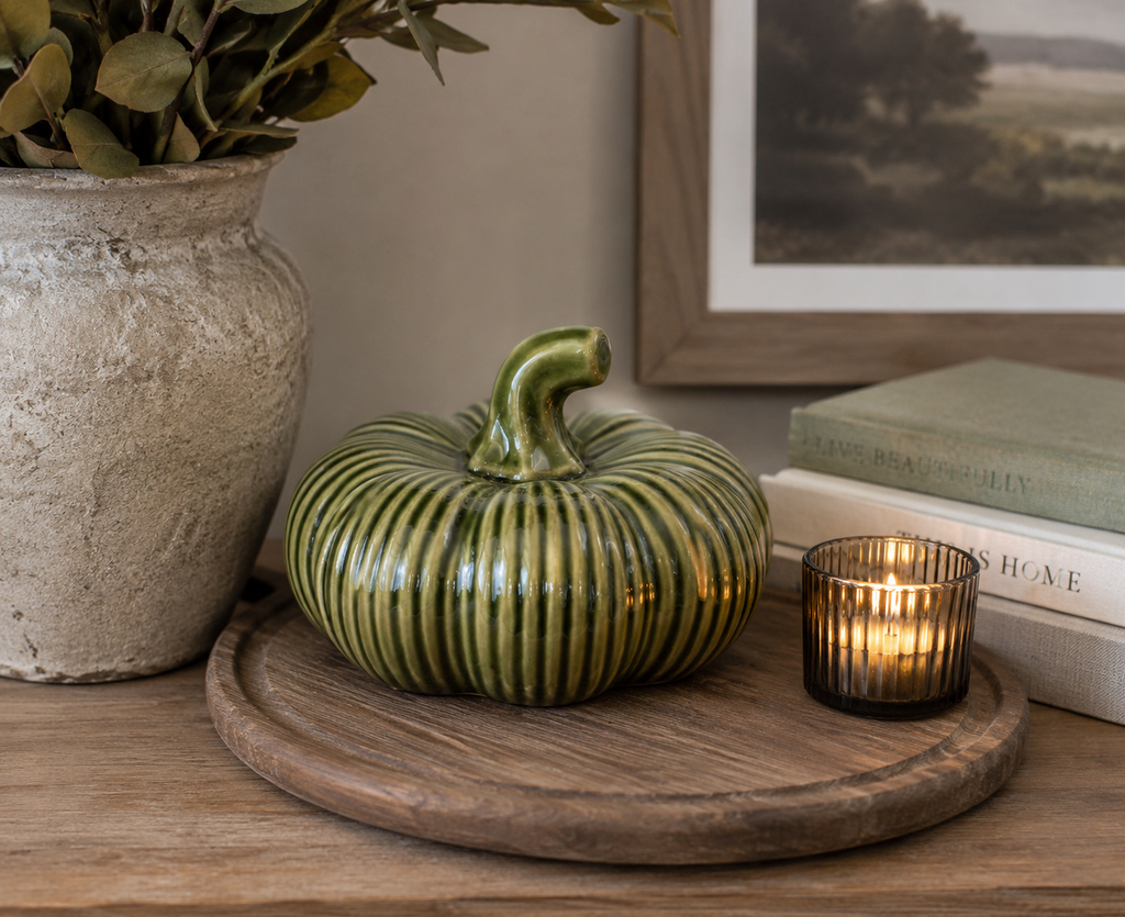 Glazed Green Pumpkin Ornament – 12cm
