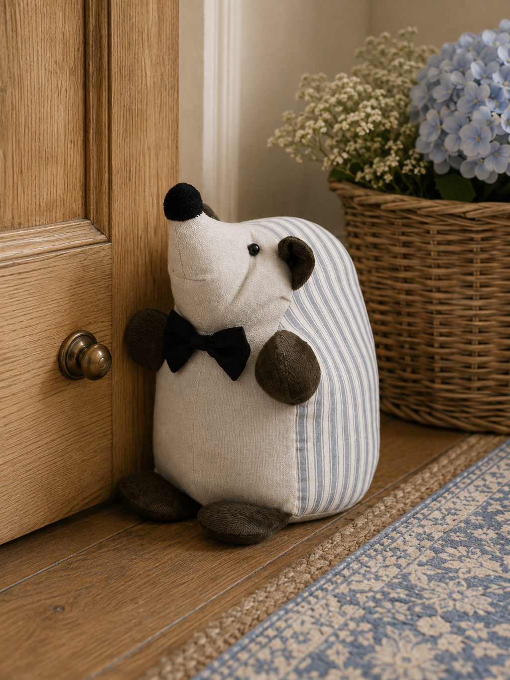 Hedgehog Doorstop - Blue Stripe, 22cm