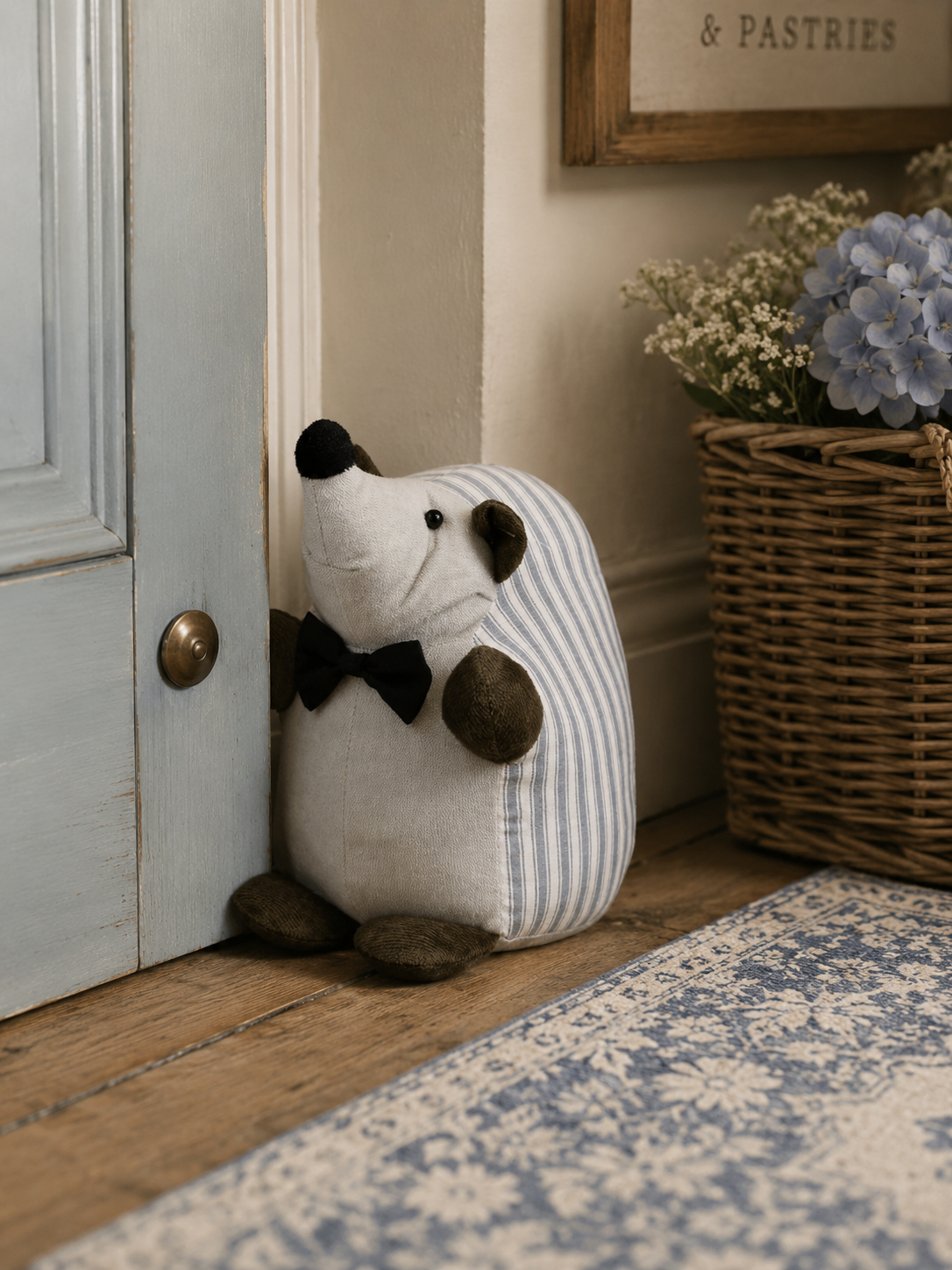 Hedgehog Doorstop - Blue Stripe, 22cm