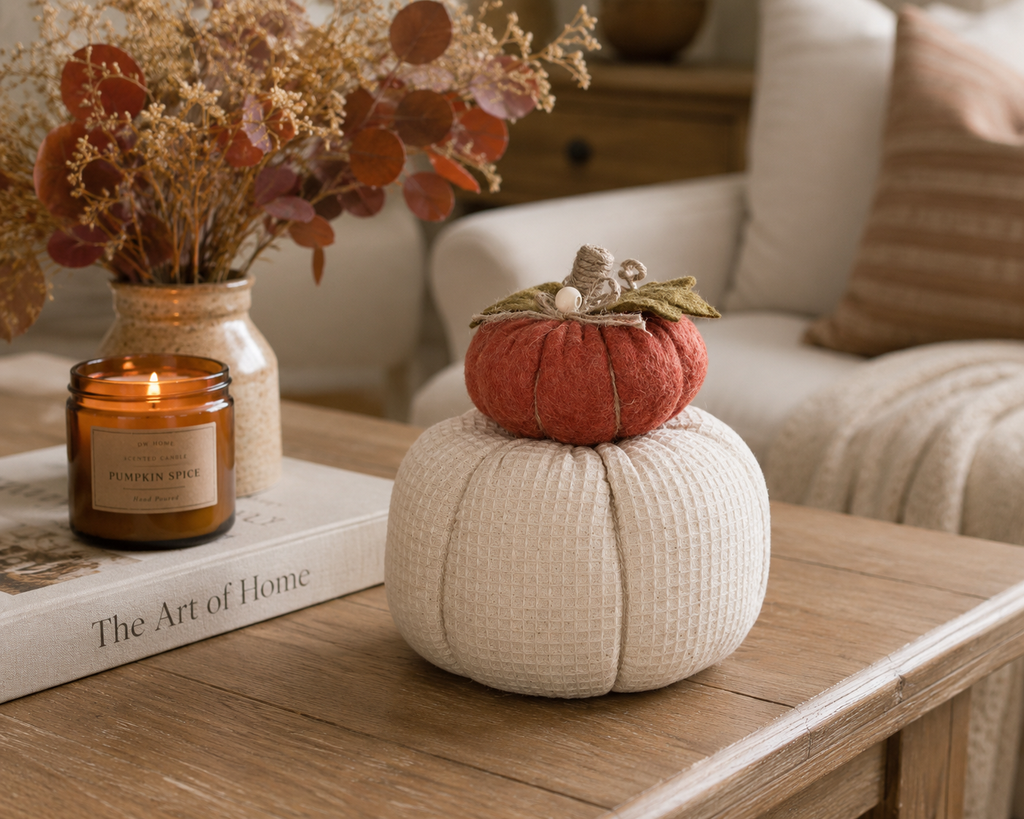 Stacked Fabric Pumpkin Decoration – Cream & Orange