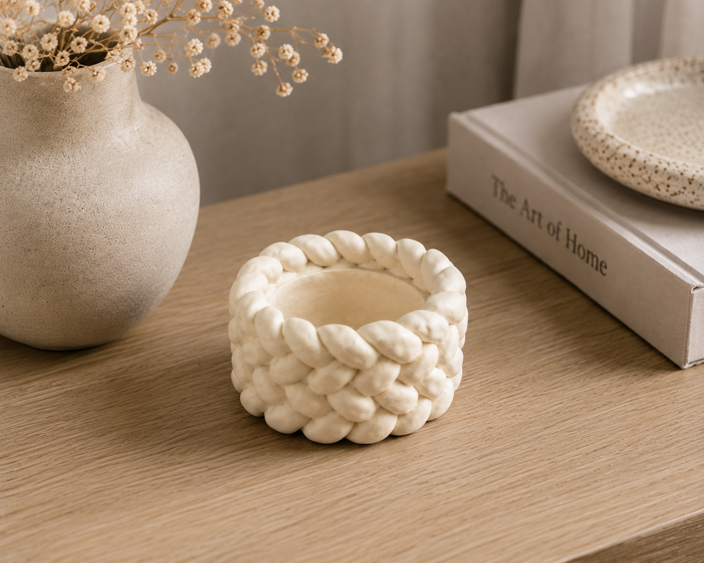 Handmade Braided Tealight Holder – Cream