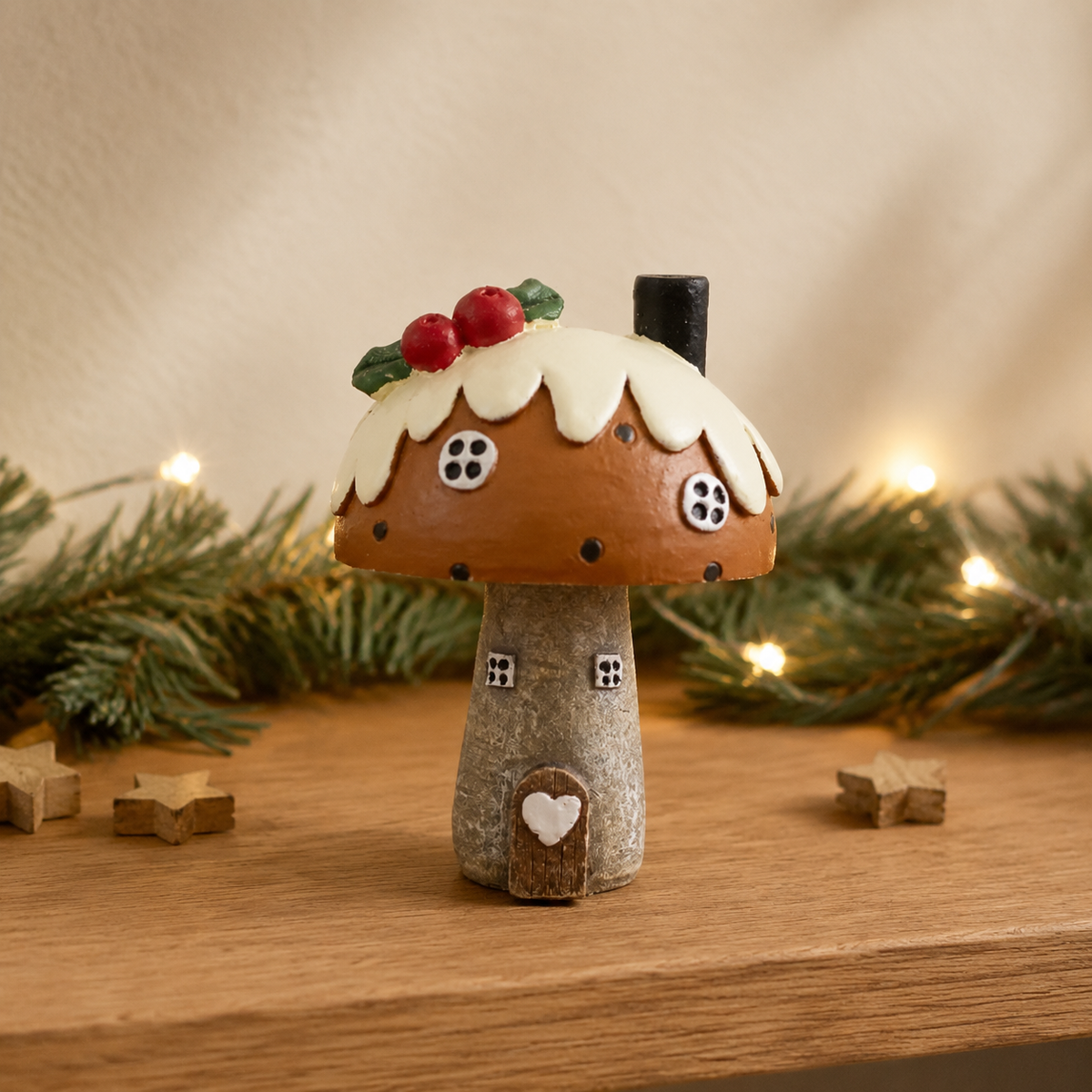 Christmas Pudding Mushroom House Decoration – 10cm