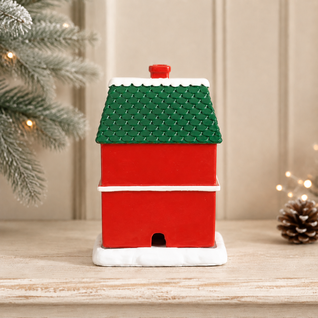 Red Christmas House Incense Cone Burner