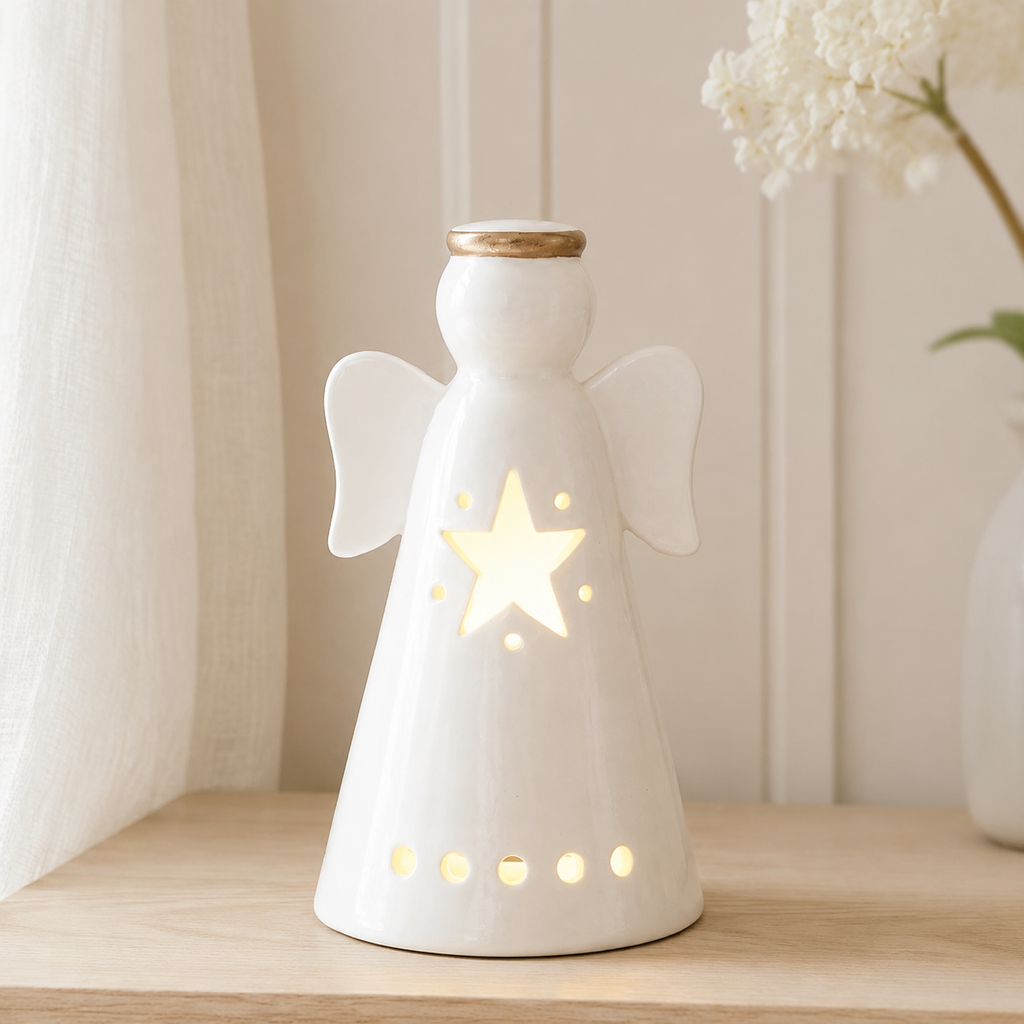 White ceramic Light-Up Angel Decoration