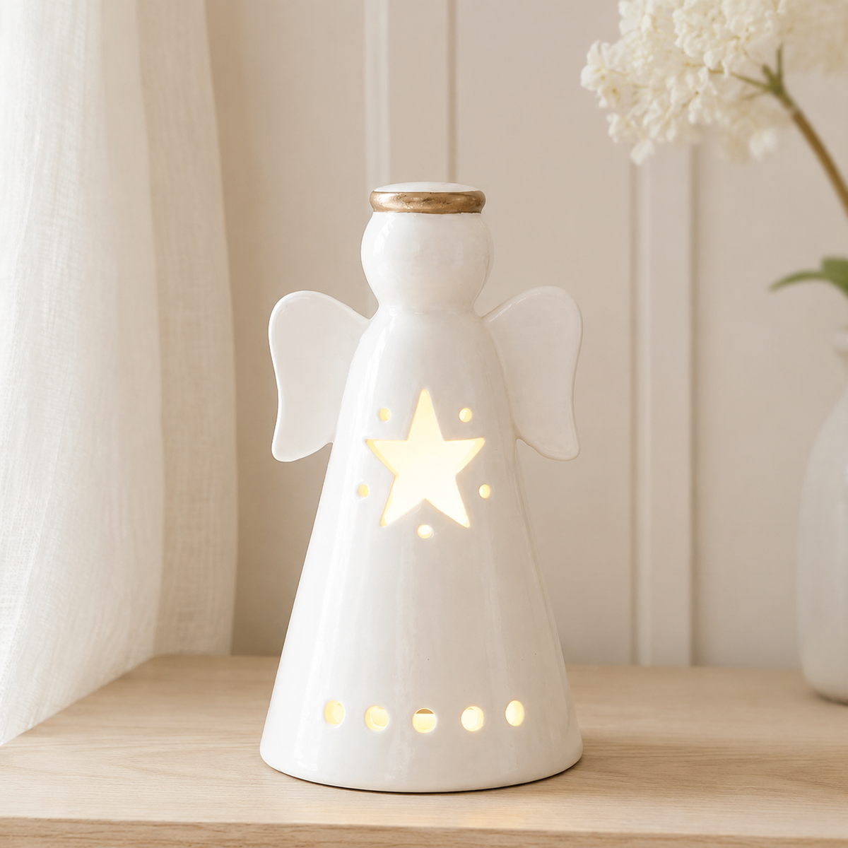 White ceramic Light-Up Angel Decoration