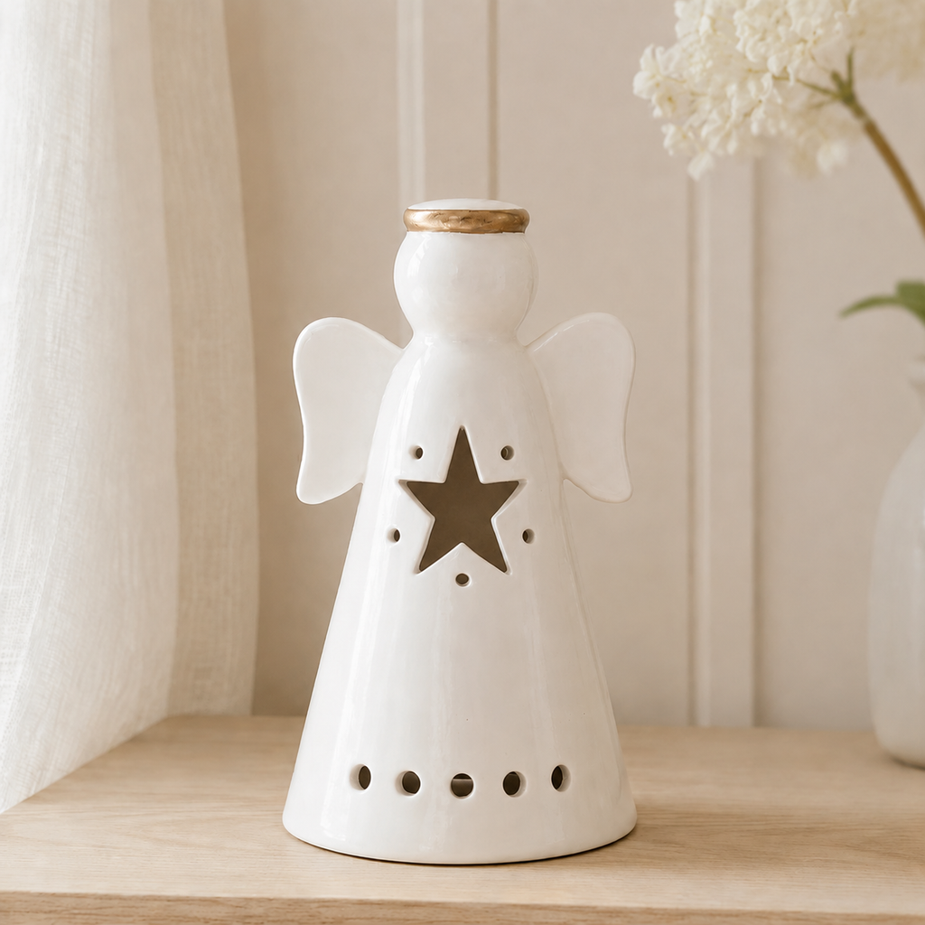 White ceramic Light-Up Angel Decoration