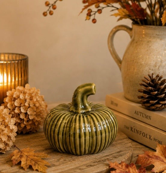 Glazed Green Pumpkin Ornament – 8cm
