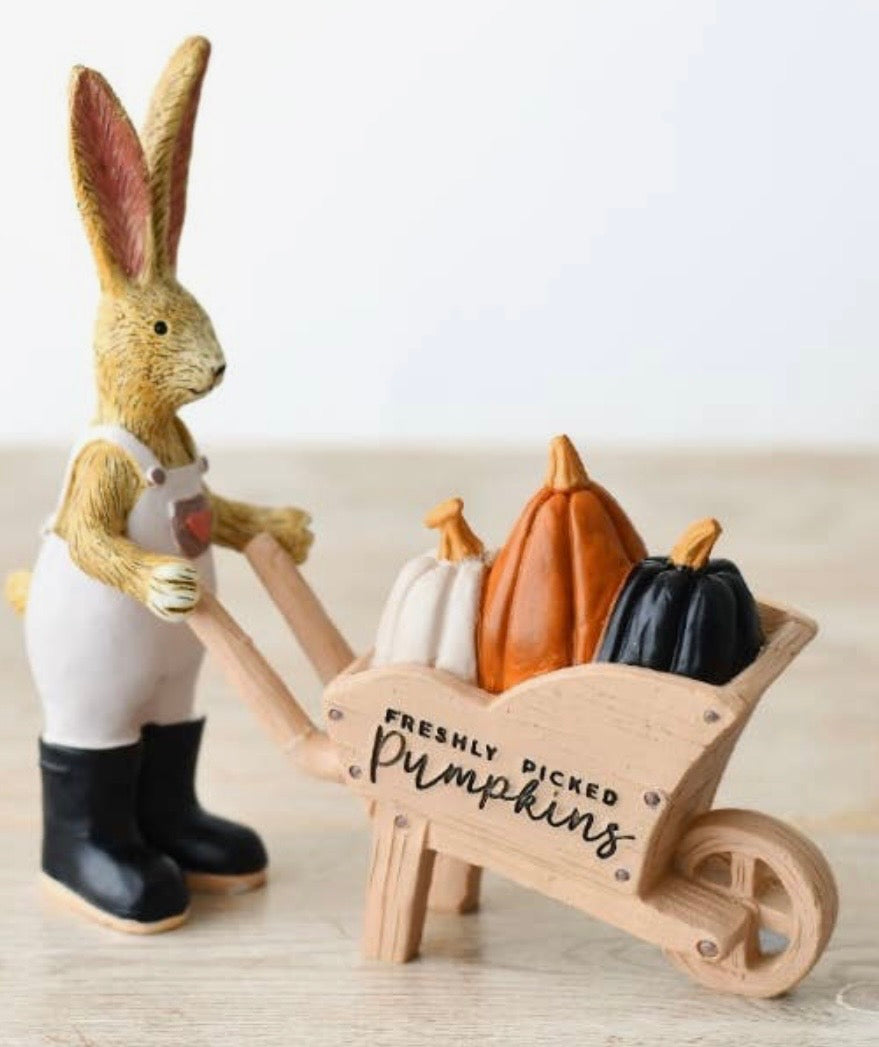Autumn Pumpkin Wheelbarrow Rabbit – 14cm