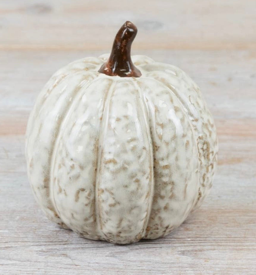 Cream Speckled Porcelain Pumpkin – 11cm