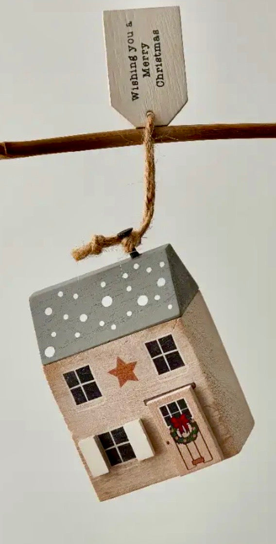 Merry Christmas Wooden House Hanging Decoration