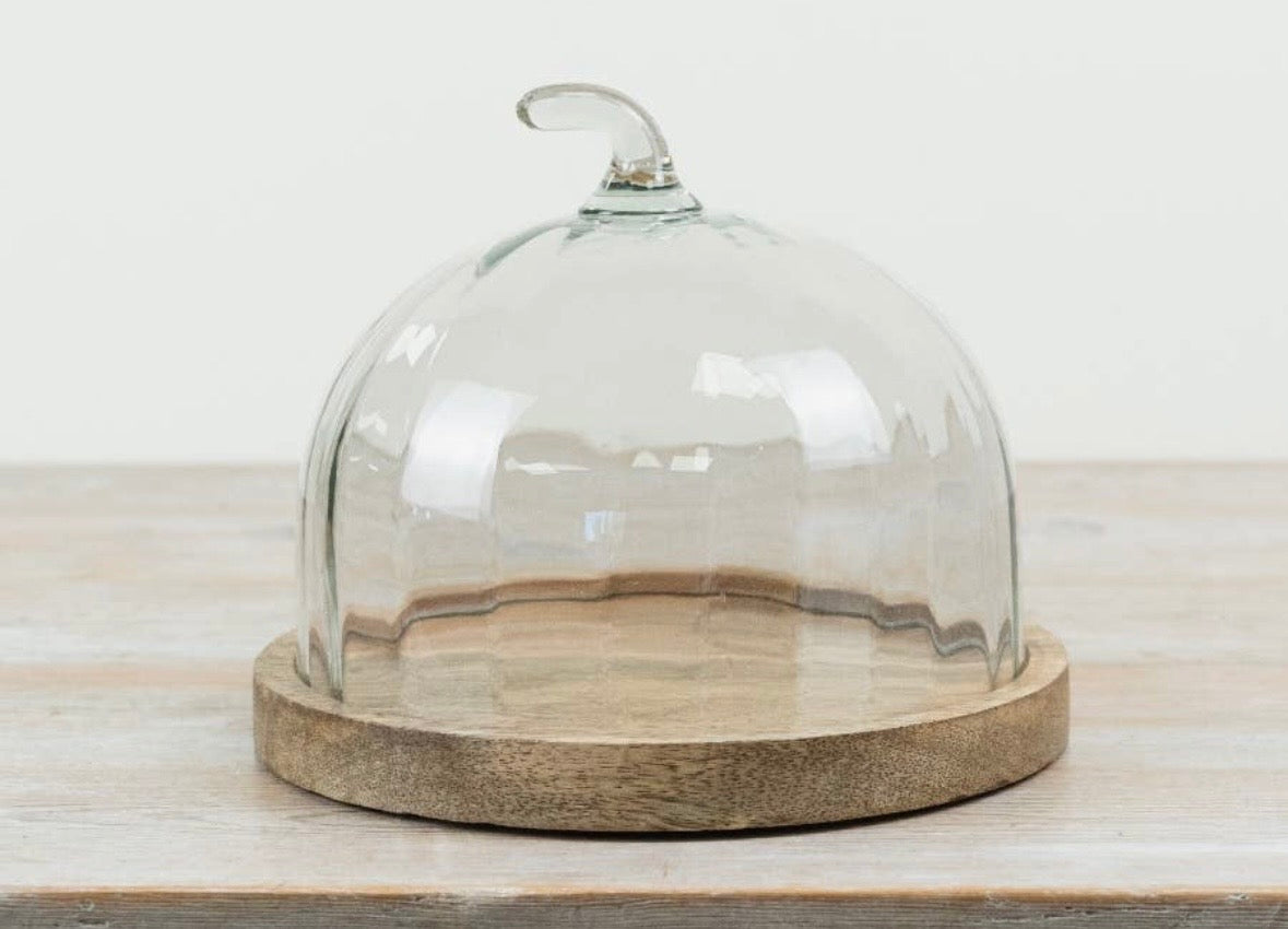 Pumpkin Glass Cake Dome with Wooden Base – 22cm