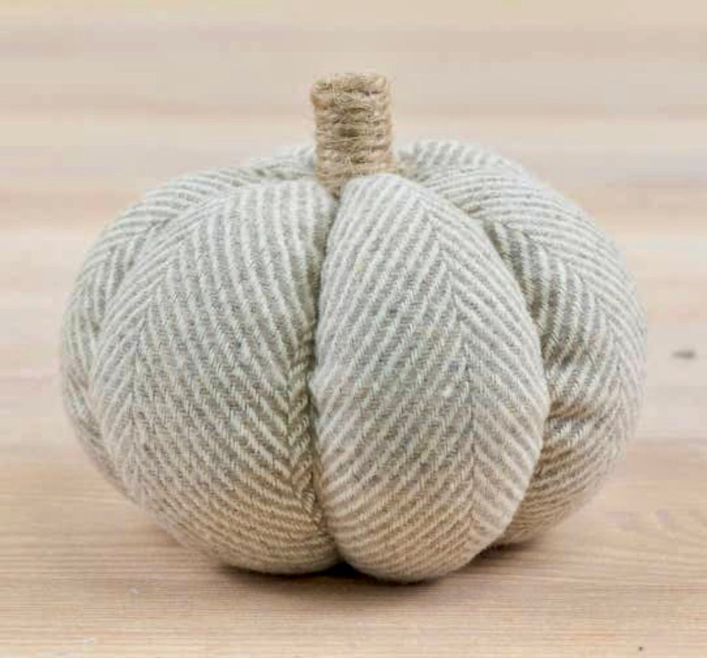 Grey Herringbone Fabric Pumpkin – 11cm