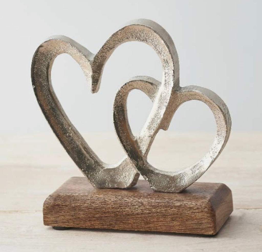 Linked Hearts Ornament on Wooden Base – 15cm