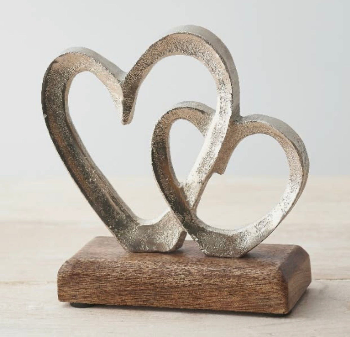 Linked Hearts Ornament on Wooden Base – 15cm