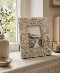 Carved Floral Wooden Photo Frame – 6x4”